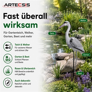 ARTECSIS Fischreiher f�r Gartenteich aus Kunststoff mit Erdspie�, 75 cm, als Reiherschreck und Dekofigur